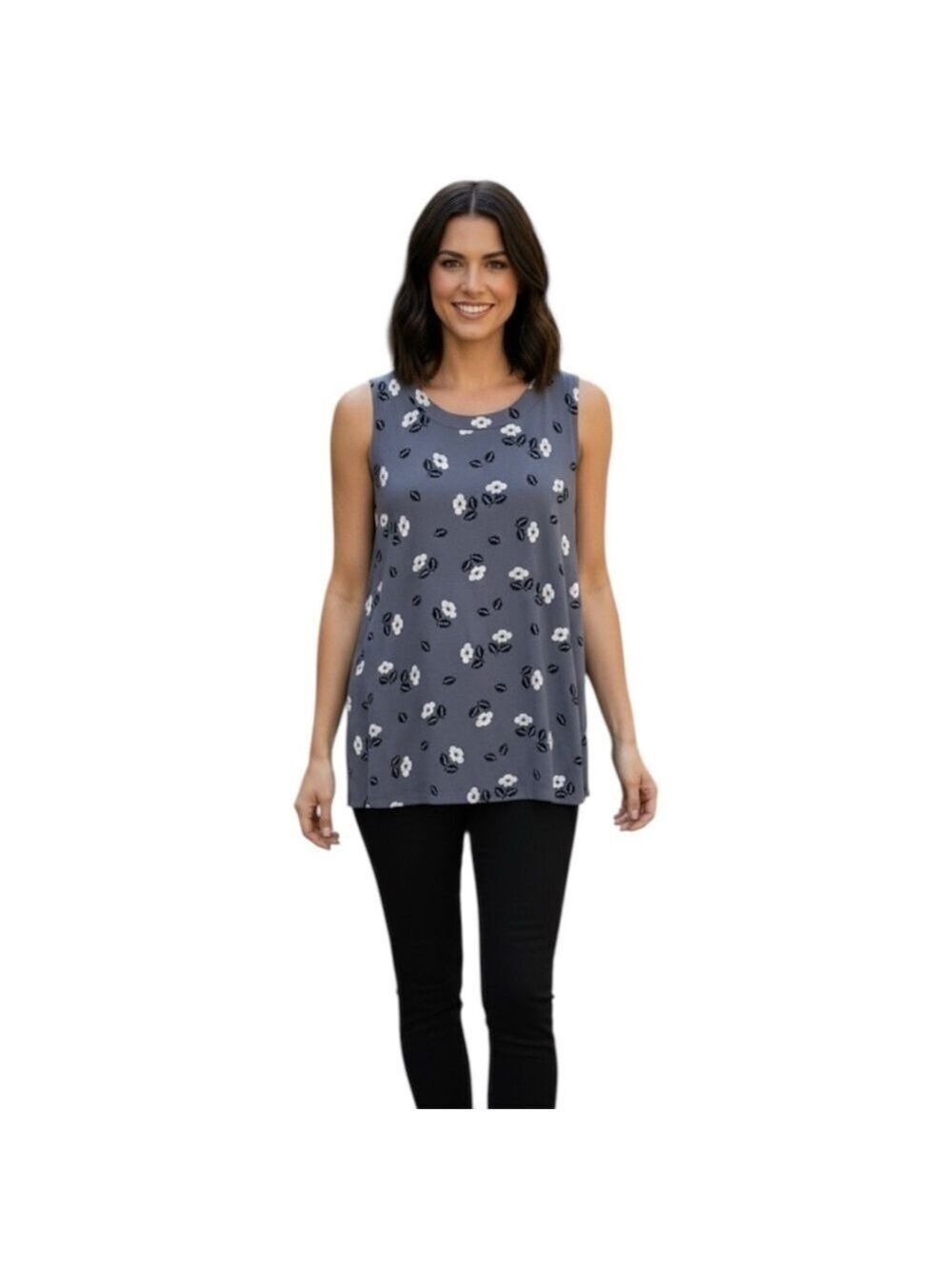 Anne Klein Size XS Grey Gray Floral Sleeveless Top